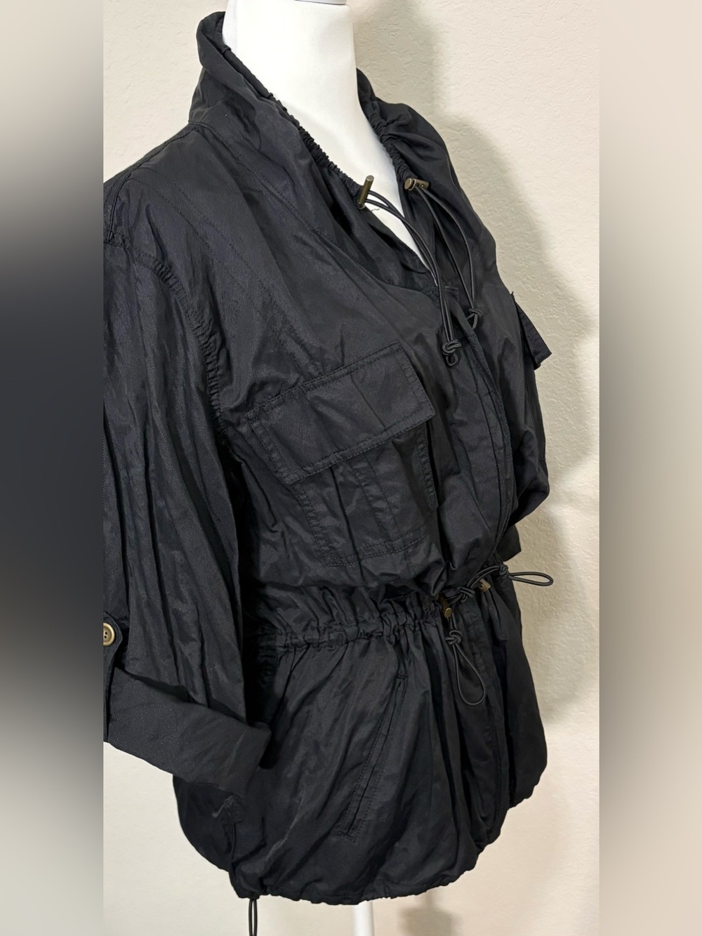 Kenneth Cole Reaction Black Lightweight Anorak Windbreaker Utility Jacket Size M